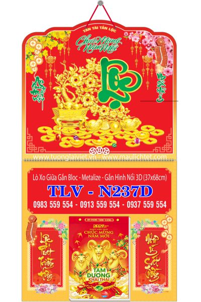 Bìa lịch bloc lò xo dán nổi Lộc Kim Tiền