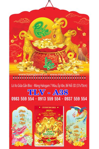 Bìa lịch bloc lò xo giữa Con Giáp Tài Lộc