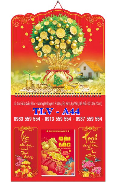 Bìa lịch giữa lò xo Lộc Kim tiền